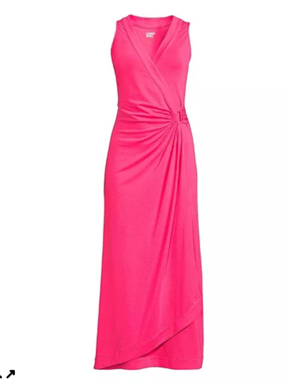 NEW Land's End Cotton Modal Pink Maxi Dress Women's L 14-16 Faux Wrap V-Neck